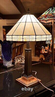 Mission Spanish Hacienda Tiffany Stained Glass Table Lamp WHITE SHADE