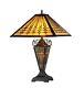 Mission Stained Glass Table Lamp Tiffany Style Shade Double Lit