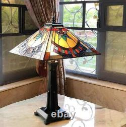 Mission Stained Glass Tiffany Style 2-Light Antique Bronze Finish Table Lamp