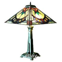 Mission Stained Glass Tiffany Style 2-Light Antique Bronze Finish Table Lamp