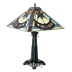 Mission Stained Glass Tiffany Style 2-Light Antique Bronze Finish Table Lamp