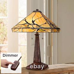 Mission Style Table Lamp with Table Top Dimmer Bronze Shade for Living Room