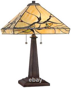 Mission Style Table Lamp with Table Top Dimmer Bronze Shade for Living Room