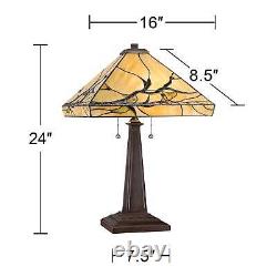 Mission Style Table Lamp with Table Top Dimmer Bronze Shade for Living Room