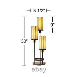 Mission Style Tree Table Lamp 30 Tall Bronze 3-Light Glass Shade Living Room