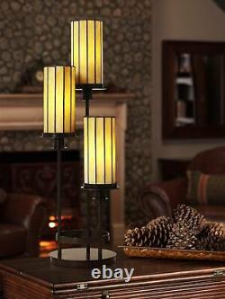Mission Style Tree Table Lamp 30 Tall Bronze 3-Light Glass Shade Living Room