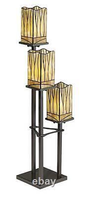 Mission Style Tree Table Lamp 37 1/2 Tall Bronze 3-Light Art Glass Living Room