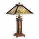 Mission Table Lamp 2 Light Lit Base Tiffany Style Craftsman Stained Glass Chain