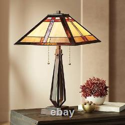 Mission Table Lamp Bronze Tiffany Style Art Glass Shade for Living Room Bedroom