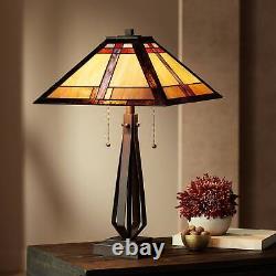 Mission Table Lamp Bronze Tiffany Style Art Glass Shade for Living Room Bedroom