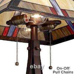 Mission Table Lamp Bronze Tiffany Style Art Glass Shade for Living Room Bedroom