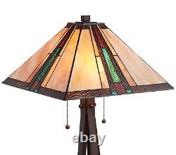 Mission Table Lamp Bronze Tiffany Style Stained Art Glass Living Room Bedroom