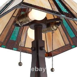 Mission Table Lamp Bronze Tiffany Style Stained Art Glass Living Room Bedroom