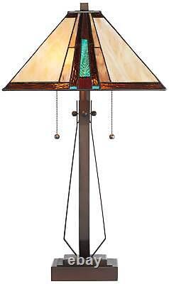 Mission Table Lamp Bronze Tiffany Style Stained Art Glass Living Room Bedroom