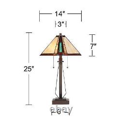 Mission Table Lamp Bronze Tiffany Style Stained Art Glass Living Room Bedroom