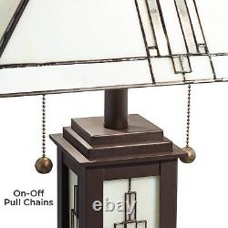 Mission Table Lamp with Nightlight LED Oiled Bronze Tiffany Style Glass Bedroom