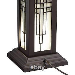 Mission Table Lamp with Nightlight LED Oiled Bronze Tiffany Style Glass Bedroom