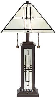 Mission Table Lamp with Nightlight LED Oiled Bronze Tiffany Style Glass Bedroom