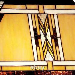 Mission Table Lamp with Nightlight Walnut Wood Tiffany Stained Glass for Bedroom