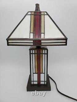 Mission Tiffany Style Stained Glass Table Lamp Arts Craft Desk Vintage Amora