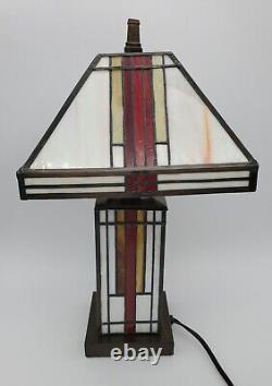 Mission Tiffany Style Stained Glass Table Lamp Arts Craft Desk Vintage Amora