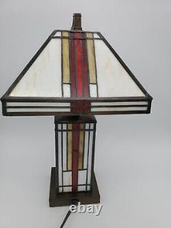Mission Tiffany Style Stained Glass Table Lamp Arts Craft Desk Vintage Amora