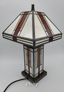 Mission Tiffany Style Stained Glass Table Lamp Arts Craft Desk Vintage Amora