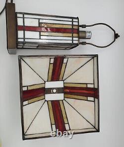 Mission Tiffany Style Stained Glass Table Lamp Arts Craft Desk Vintage Amora