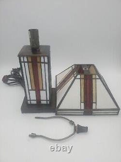 Mission Tiffany Style Stained Glass Table Lamp Arts Craft Desk Vintage Amora