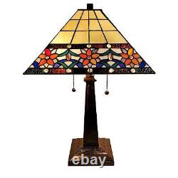 Mission Tiffany Style Table Lamp 23in Tall Floral Motif Stained Glass