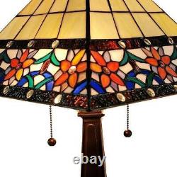 Mission Tiffany Style Table Lamp 23in Tall Floral Motif Stained Glass