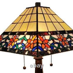 Mission Tiffany Style Table Lamp 23in Tall Floral Motif Stained Glass