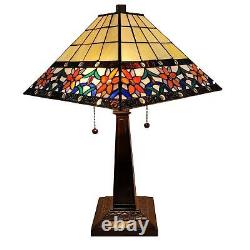 Mission Tiffany Style Table Lamp 23in Tall Floral Motif Stained Glass