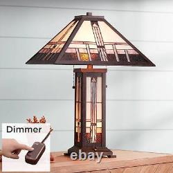 Mission Tiffany Style Table Lamp with Table Top Dimmer Art Glass for Living Room