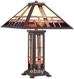 Mission Tiffany Style Table Lamp with Table Top Dimmer Art Glass for Living Room
