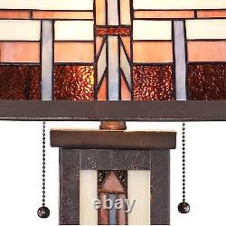 Mission Tiffany Style Table Lamp with Table Top Dimmer Art Glass for Living Room