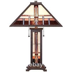 Mission Tiffany Style Table Lamp with Table Top Dimmer Art Glass for Living Room