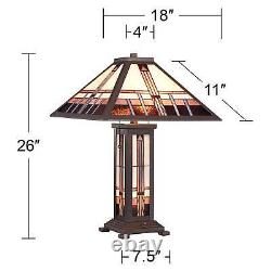 Mission Tiffany Style Table Lamp with Table Top Dimmer Art Glass for Living Room