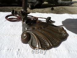 Mission art craft stained slag desk lamp bronze handel tiffany roycroft stickley