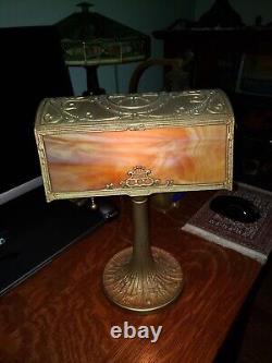 Mission arts craft slag stained glass antique desk lamp handel tiffany bradley