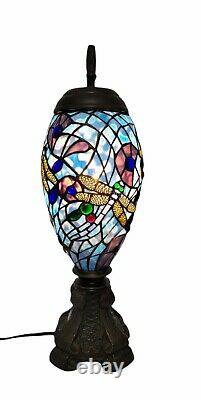 Modern Lamp Dragonfly Stained Glass 21.5 Tall Antique Style