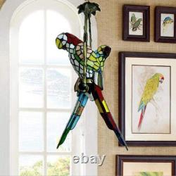 Modern Stained Glass 2 Parrots Pendant Lamps Hanging Chandelier Light Fixtures