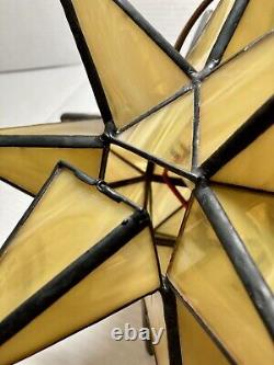 Moravian Star Stained Glass Tea Light Lamp Chandelier Mid Century Mod Starburst