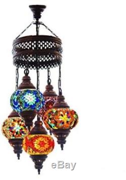 Mosaic Chandelier Lamp 5 Turkish Globe Stained Glass Lantern Home Lighting NEW