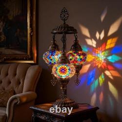Mozaist Turkish Mosaic Lamp with Bulb 3 Globe Tiffany-Style Table Light
