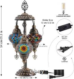 Mozaist Turkish Mosaic Lamp with Bulb 3 Globe Tiffany-Style Table Light