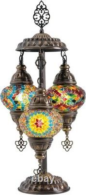 Mozaist Turkish Mosaic Lamp with Bulb 3 Globe Tiffany-Style Table Light