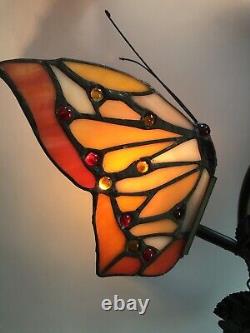 Multi-Colored 15-inch Lighted Tiffany Style Three Butterfly Desk Lamp