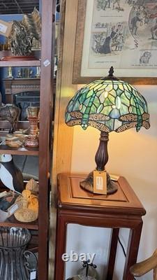 NEW Lamp Green Blue Stained Glass Dragonfly Tiffany Style Bedside Table Lamp