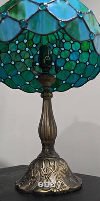 NEW Tiffany Style Table Lamp Blue Stained Glass, 12x12x19 In Antique Desk Light